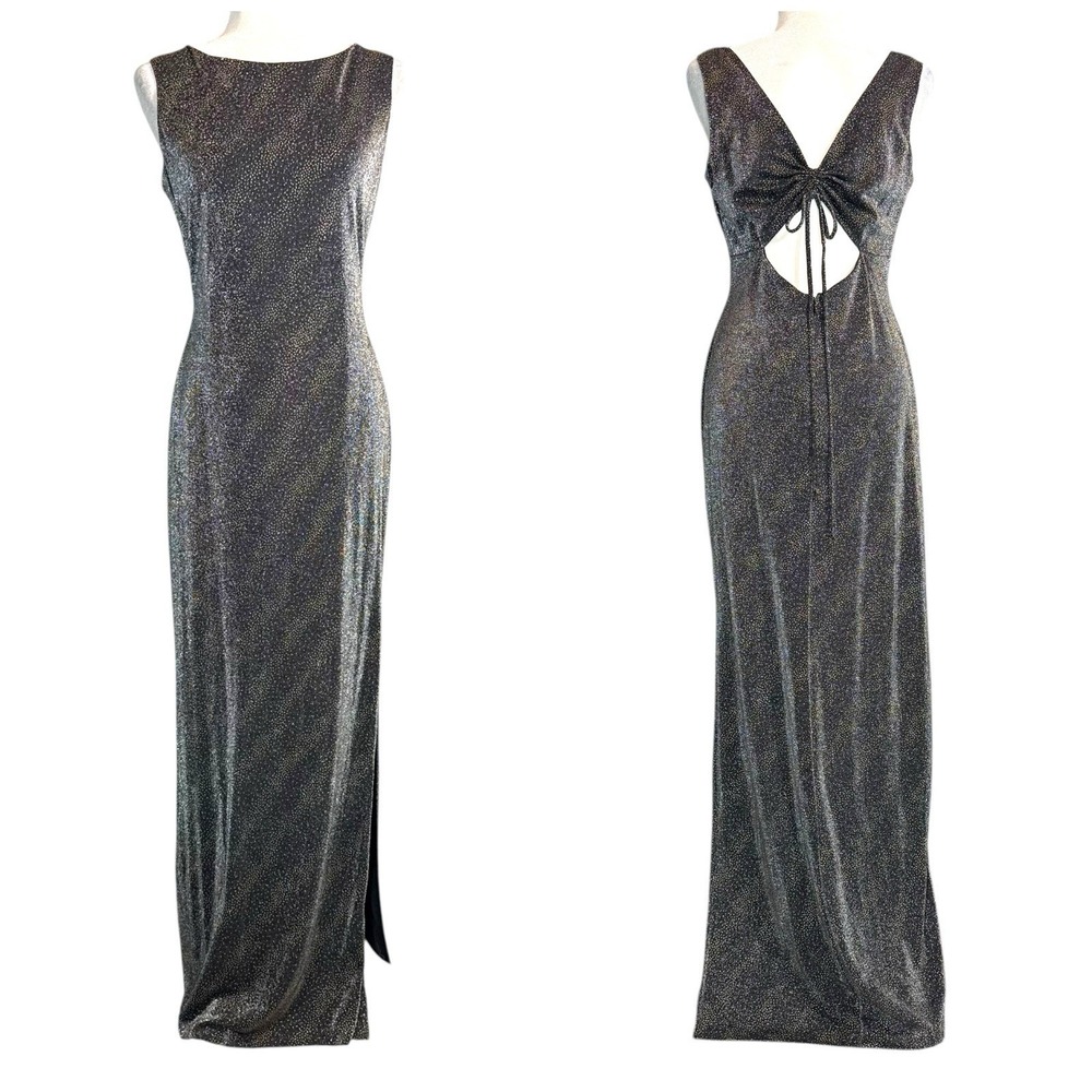 Vintage Cachet Evening Gown 12 Low Back Dress Sparkle Slit Floor Length USA Made